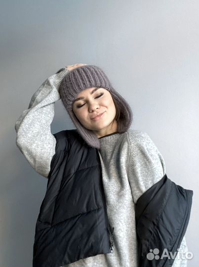 Шапка ушанка женская вязаная