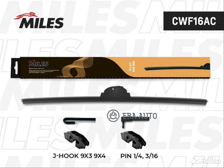 Miles CWF17AC Щётка с/о 430мм бескаркасная (hook 9x3/9x4)