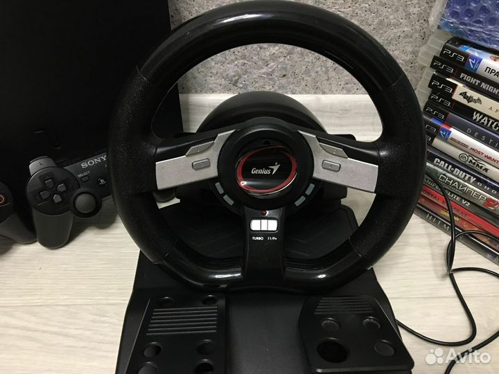 Ps3 slim 320 gb обслужена + руль + игры + геймпады