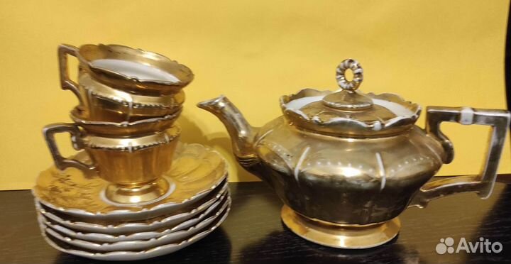 Золотой чайный сервиз Кузнецовский фарфор