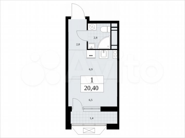 Квартира-студия, 20,4 м², 15/17 эт.