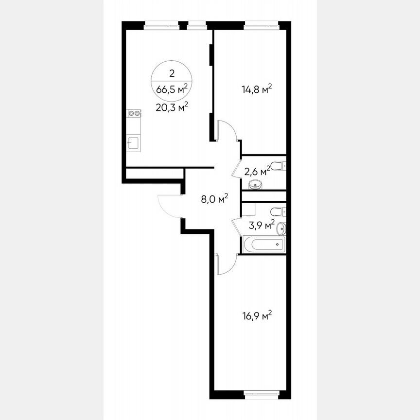 2-к. квартира, 66,5 м², 7/17 эт.