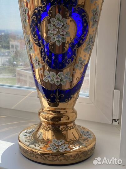 Богемия. Ваза 62 см Кобальт Винтаж