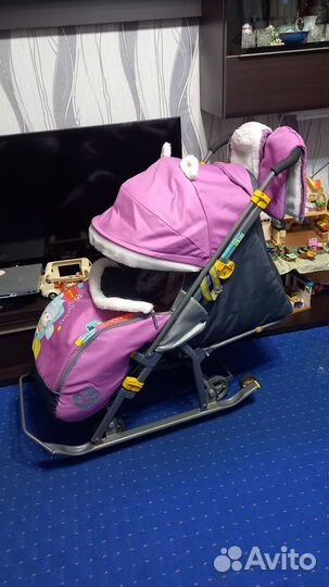 Санки коляска Ника 7-2 меховые на 6 колесах