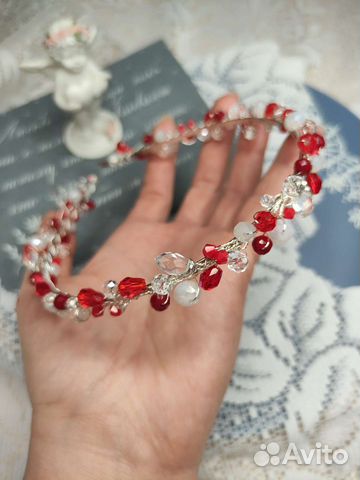 Красный, зелёный ободок / свадебное украшение