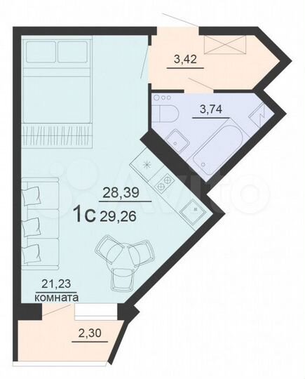 Квартира-студия, 29,1 м², 13/20 эт.