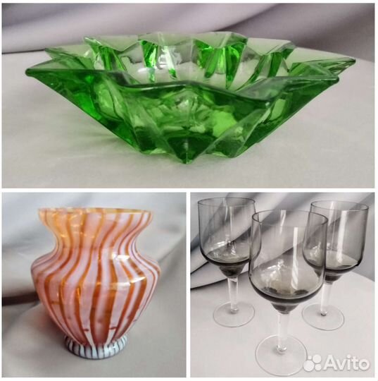 Цветное стекло СССР. Ваза.Фужеры.Пепельница.Винтаж