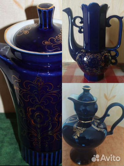 Кувшин кобальт с позолотой фарфор Возрождение