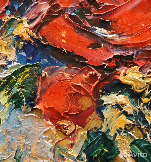 Картина маслом, Натюрморт с розами, 40х20 см