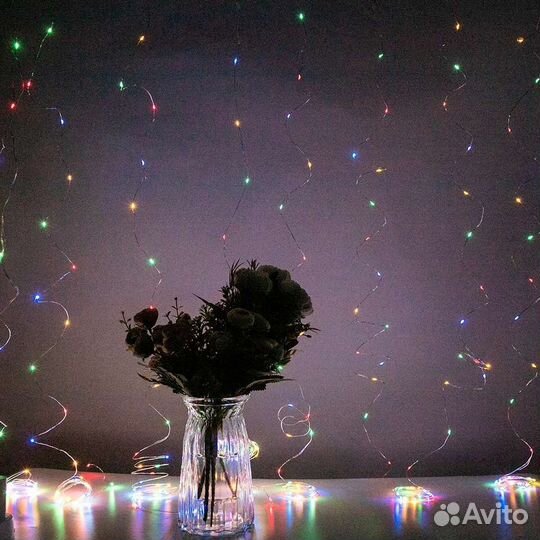 Гирлянда Занавес, Usb, тонкая нить, цветная, 3*3 м