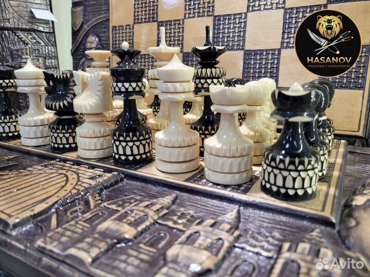 Шахматы нарды шашки 3 в 1 ручной работы