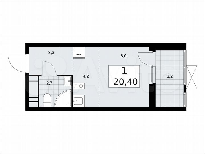 Квартира-студия, 20,4 м², 13/17 эт.