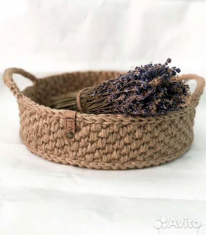 Поднос из джута с деревянным дном