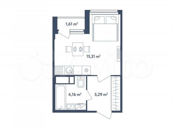 Квартира-студия, 25,6 м², 1/4 эт.