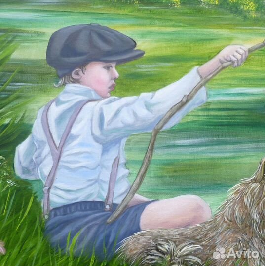 Картина маслом. Верные друзья. Мальчик с собакой