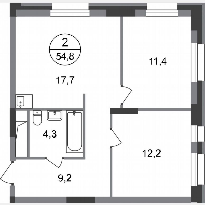 2-к. квартира, 54,8 м², 15/20 эт.