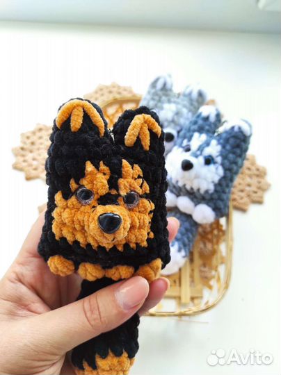 Вязаная игрушка хаски, овчарка