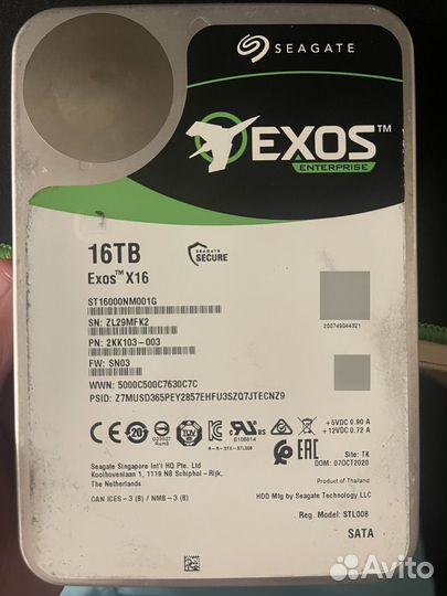 Жесткий диск Seagate Exos x16 16 тб tb
