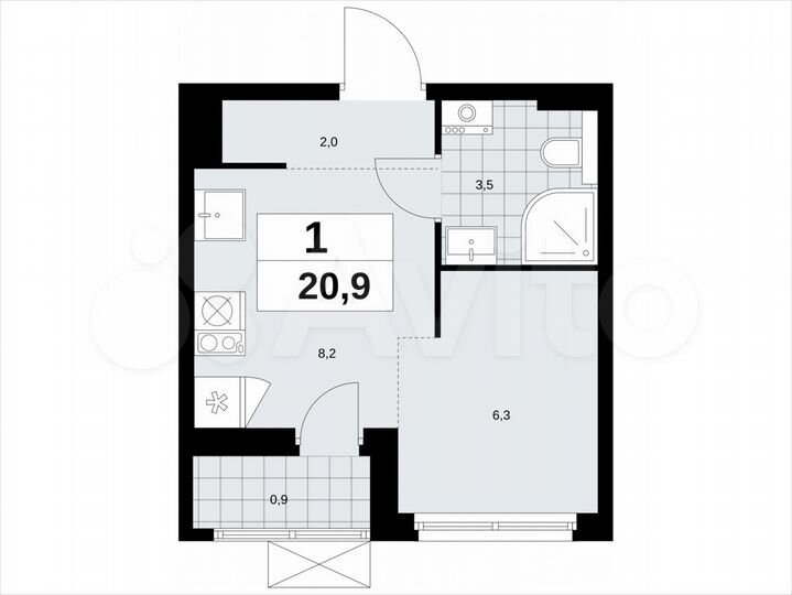 Квартира-студия, 20,9 м², 3/19 эт.