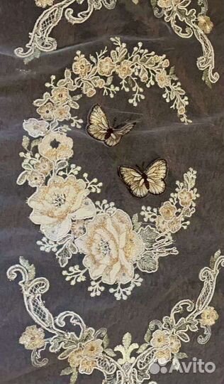 Тюль итальянская с 3D бабочками и вышивкой