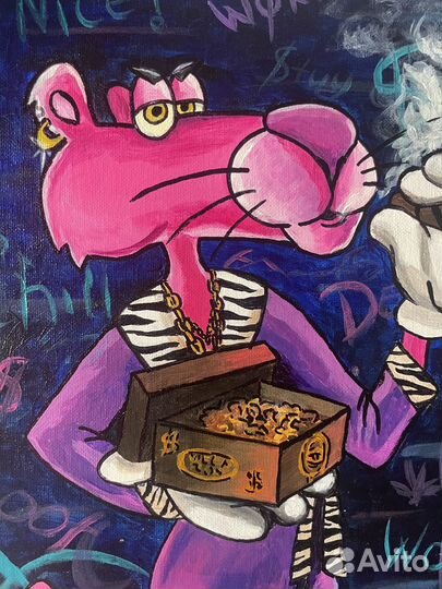 Современная картина денежная Розовая Пантера
