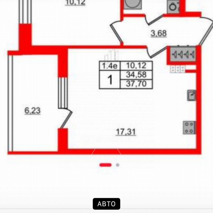 1-к. квартира, 34,6 м², 4/5 эт.