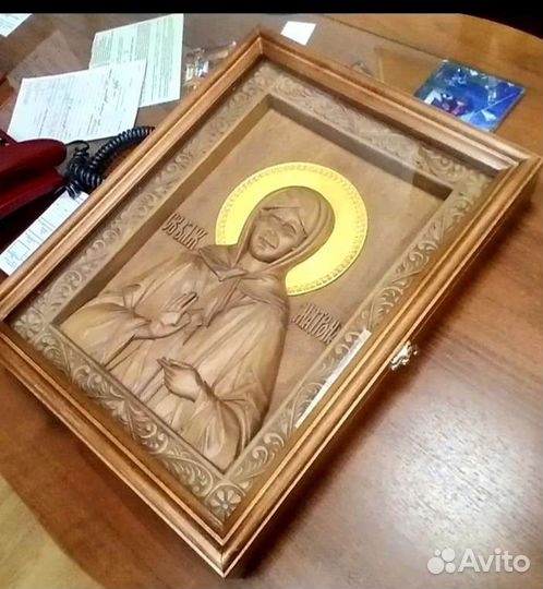 Икона блж. Матроны Московской ручной резьбы