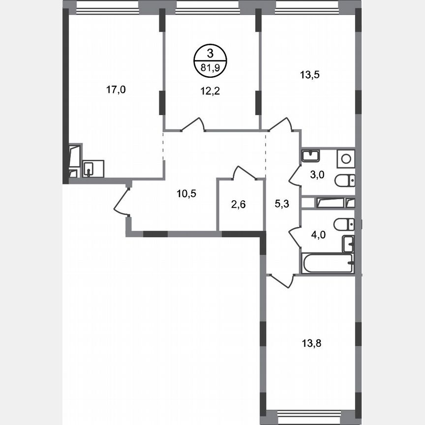 3-к. квартира, 81,9 м², 4/17 эт.