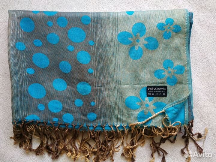 Палантин пашмина голубой