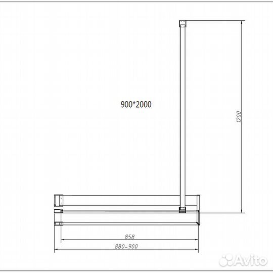 Перегородка для душа 900x2000, хром, прозрачное с