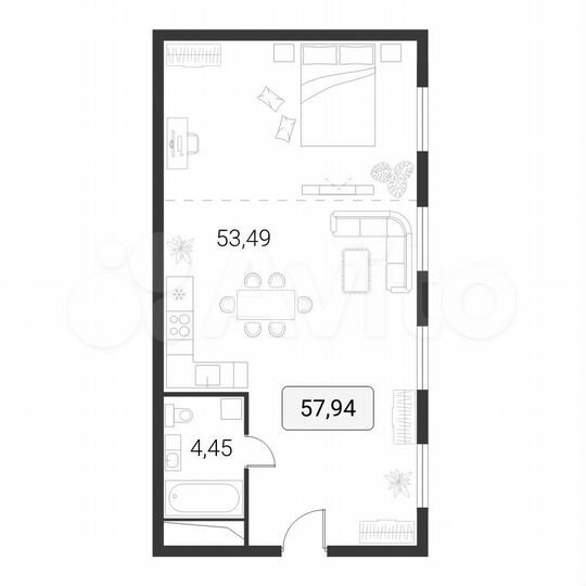2-к. апартаменты, 57,9 м², 4/10 эт.