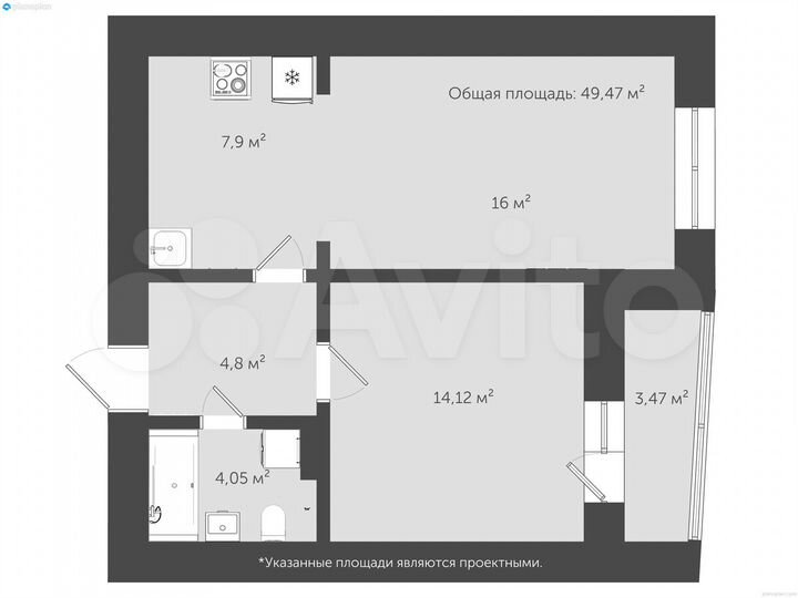 1-к. квартира, 50,7 м², 3/18 эт.