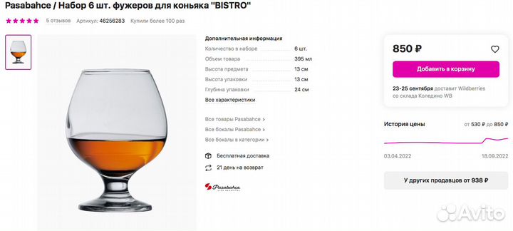 Бокалы для коньяка Pasabahce Bistro 6 шт