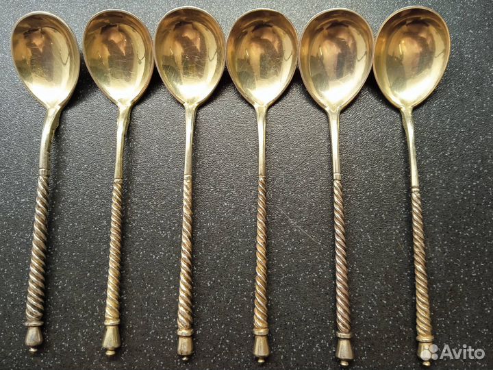Набор 6 чайных ложек, серебро 84 пробы, 1873г