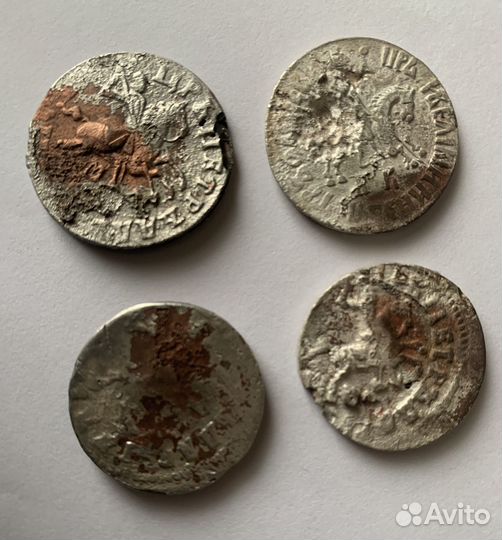 Копейки Петра I, четыре монеты, 1709, 1715