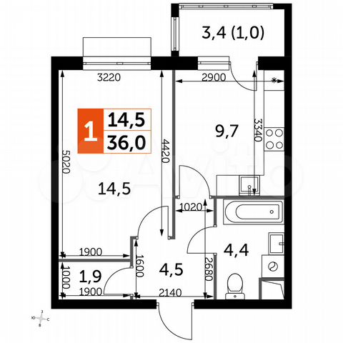 1-к. квартира, 36 м², 1/16 эт.