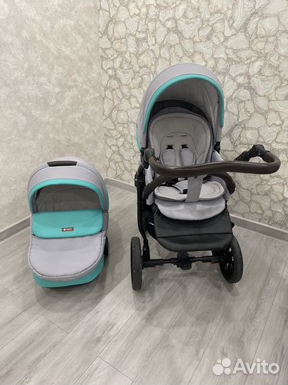 Коляска Tutis Nanni Серая+мятная кожа
