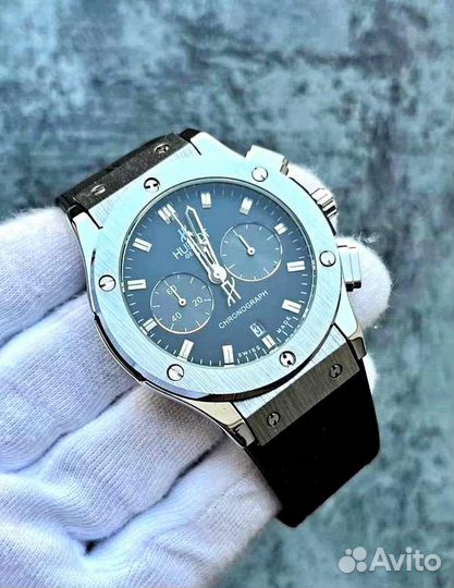 Мужские часы Hublot Silver Black