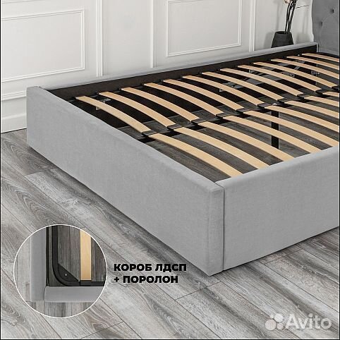 Кровать 160х200 серый велюр Барокко