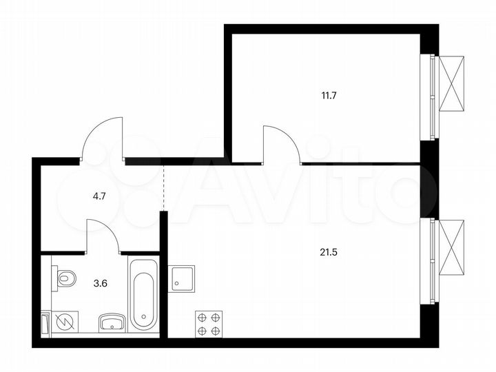 1-к. апартаменты, 41,5 м², 19/21 эт.