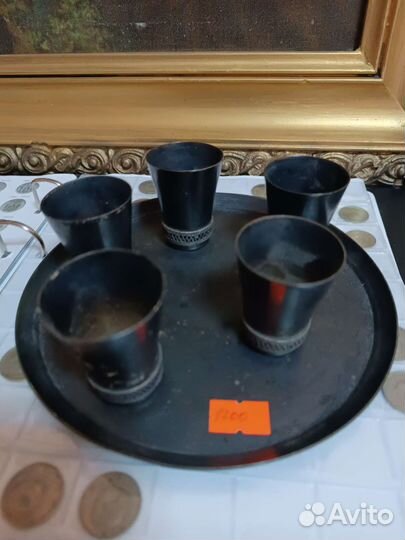 Набор стопок на подносе мельхиор
