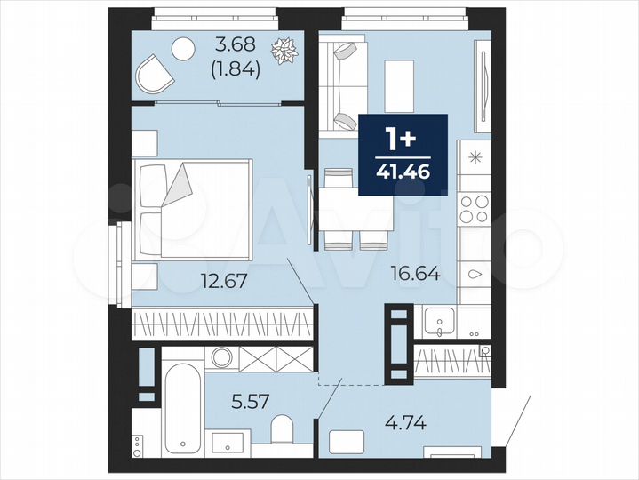 1-к. квартира, 41,5 м², 14/21 эт.