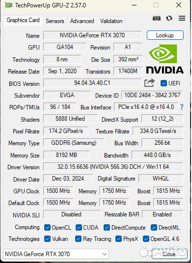 Видеокарта evga rtx 3070