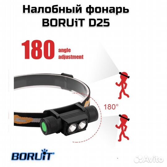 Налобный фонарь boruit D25