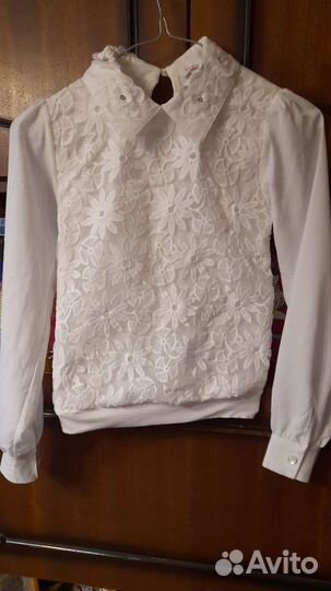 Блузка белая для девочек 128