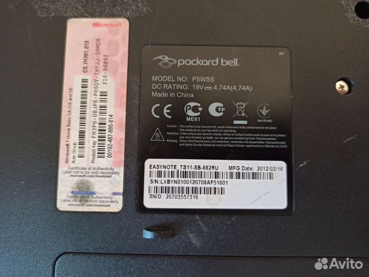 Ноутбук packard Bell easynote