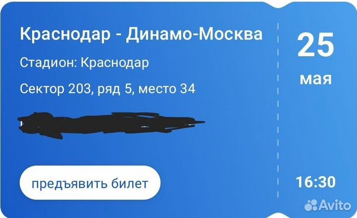 Билет Краснодар-Динамо 25 мая