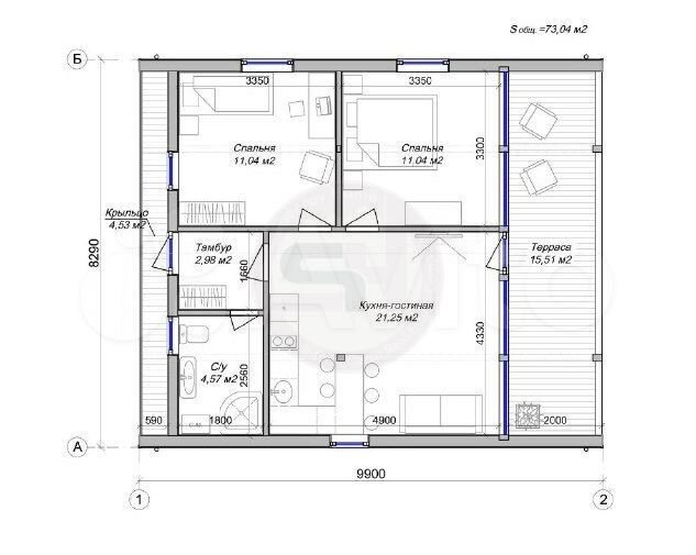 Дом 73 м² на участке 7 сот.