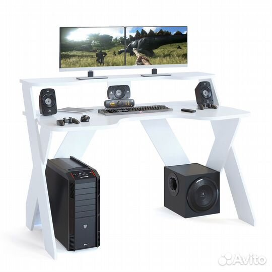 Стол компьютерный игровой кст-118, цвет белый, шхгхв 135х80х96,3 см