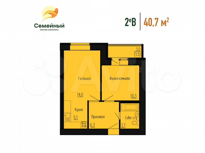 2-к. квартира, 40,7 м², 9/12 эт.